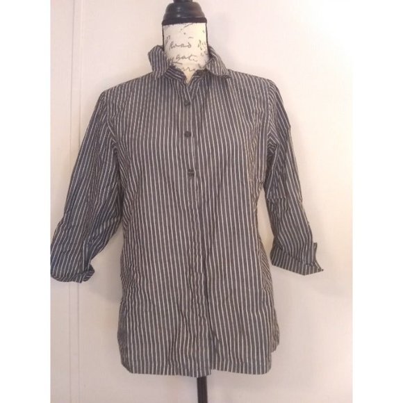 Charter Club Striped 3/4 sleeve button up shirt cotton women's size 6 - Picture 1 of 11